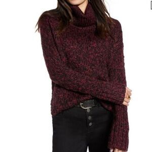 TREASURE & BOND Wool Turtleneck Sweater In Burgundy Rhode Combo XS